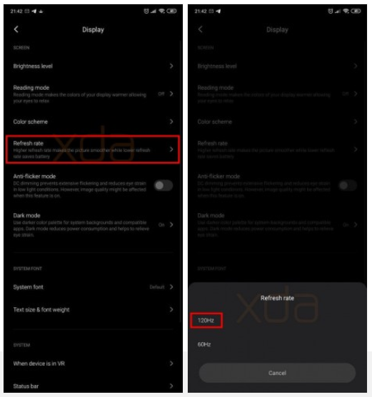  Xiaomi 120Hz display