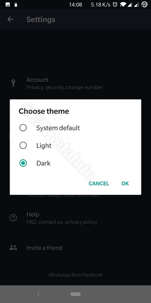 WhatsApp dark theme