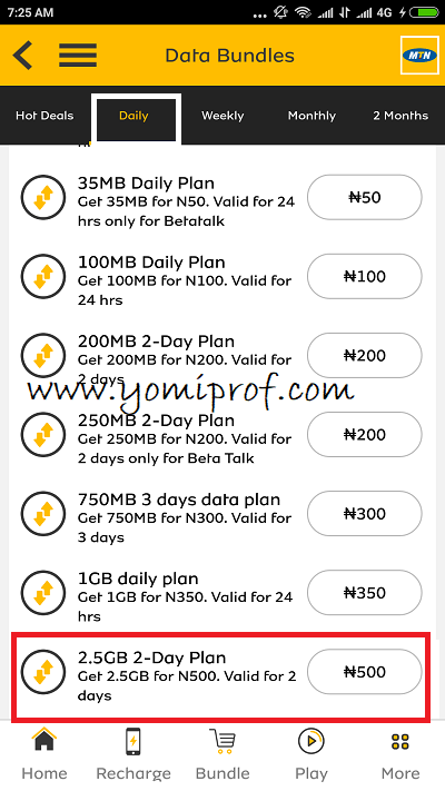 MTN 2.5GB for N500