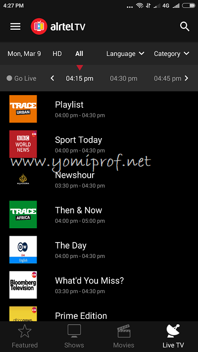 Airtel TV live channels