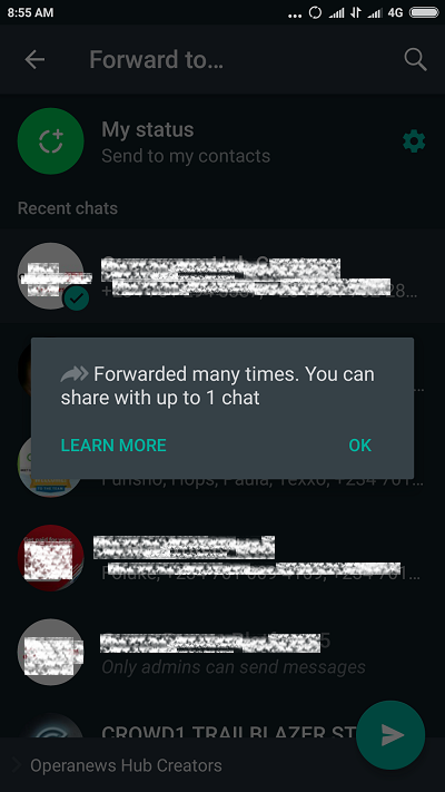 Whatsapp message forwarding