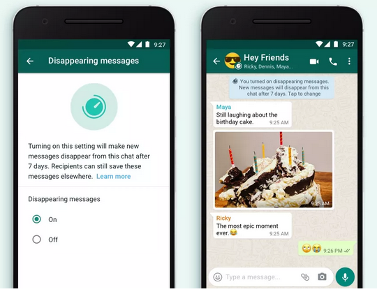 WhatsApp disappearing Messages features