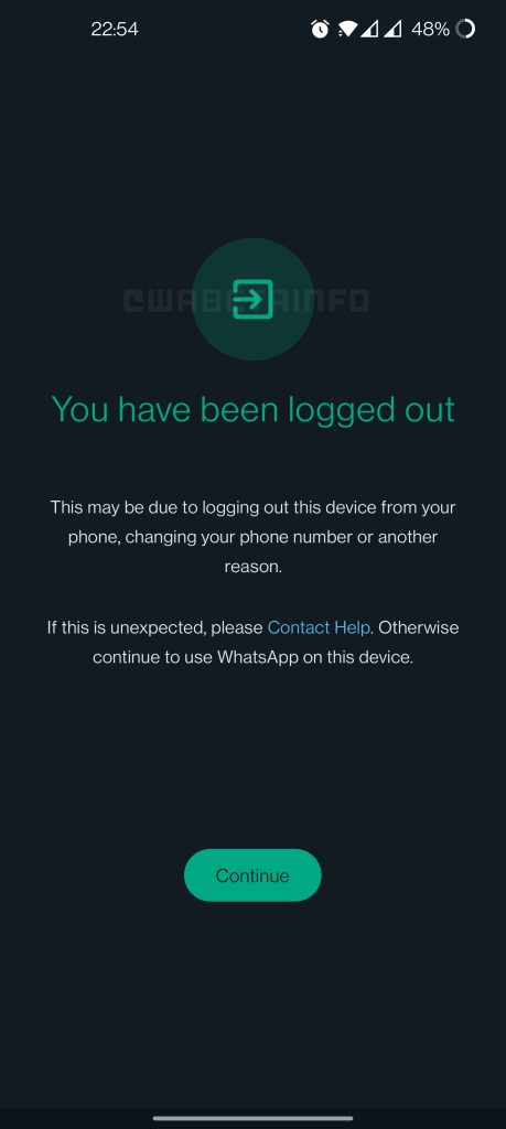 Whatsapp logout screen